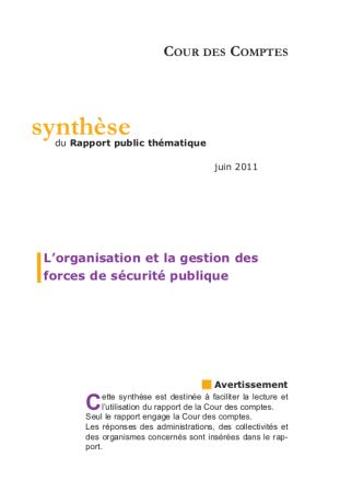 Première page synthèse du rapport de la cour des comptes